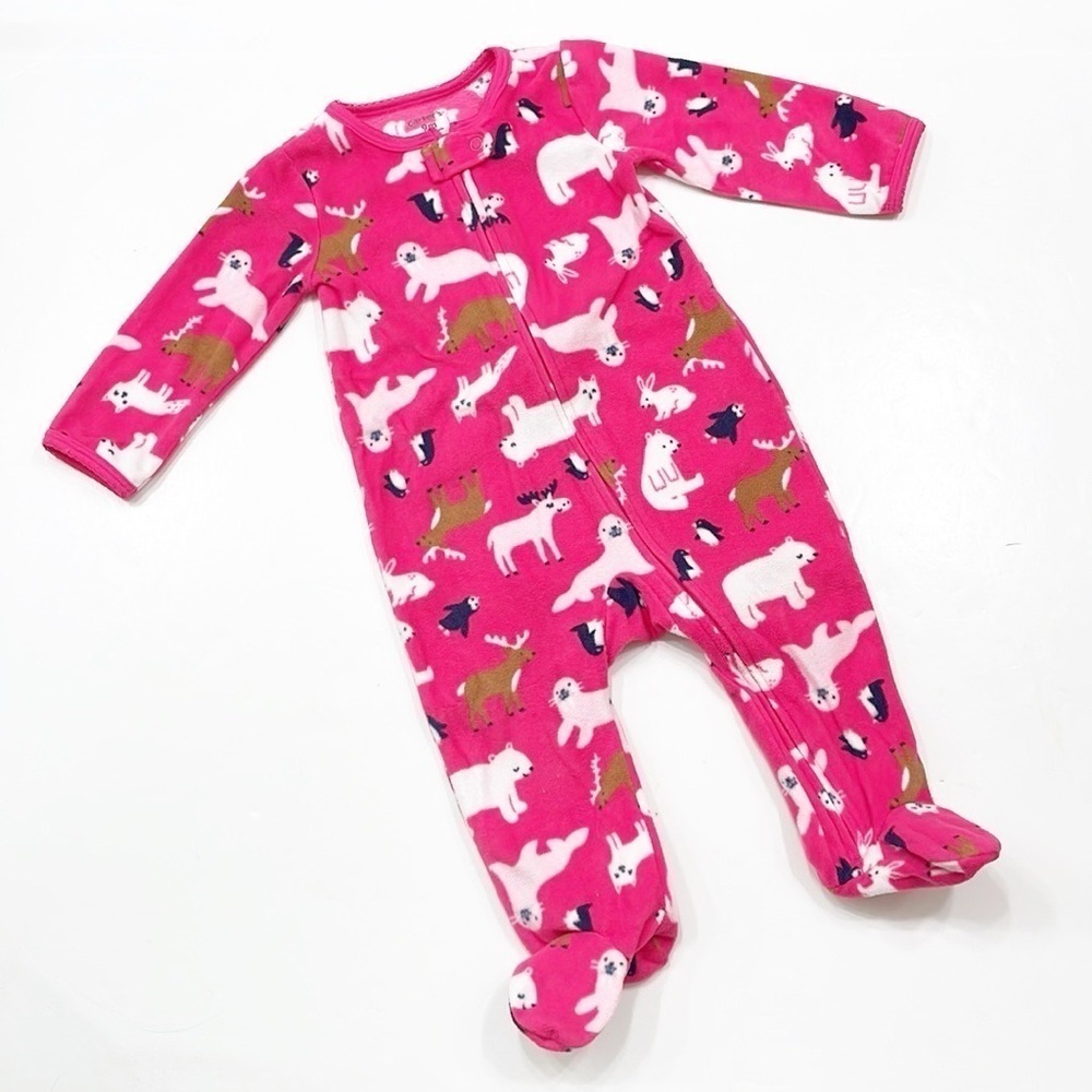 Carter's baby girls animal print fleece zip up footie